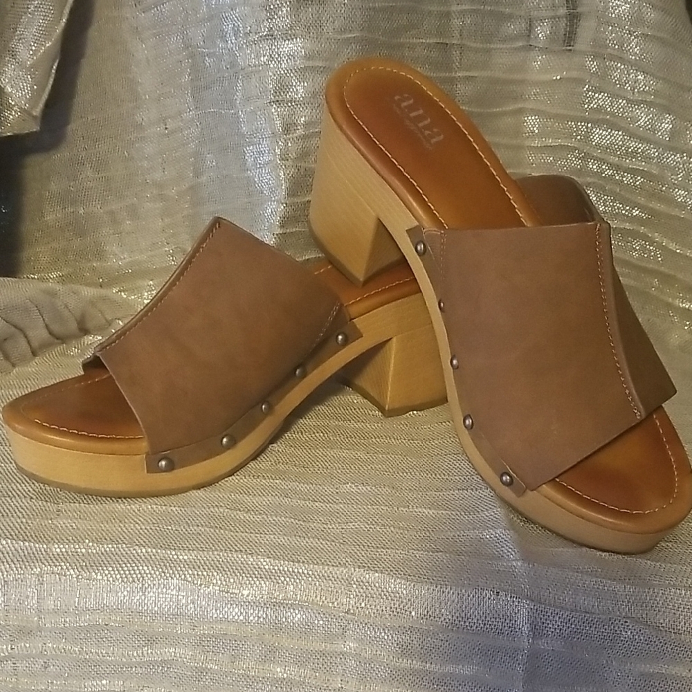 Zara Brown Block Heel Mules